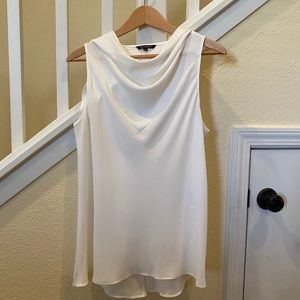 Tara Jarmon High Neck Drape White Tank Blouse